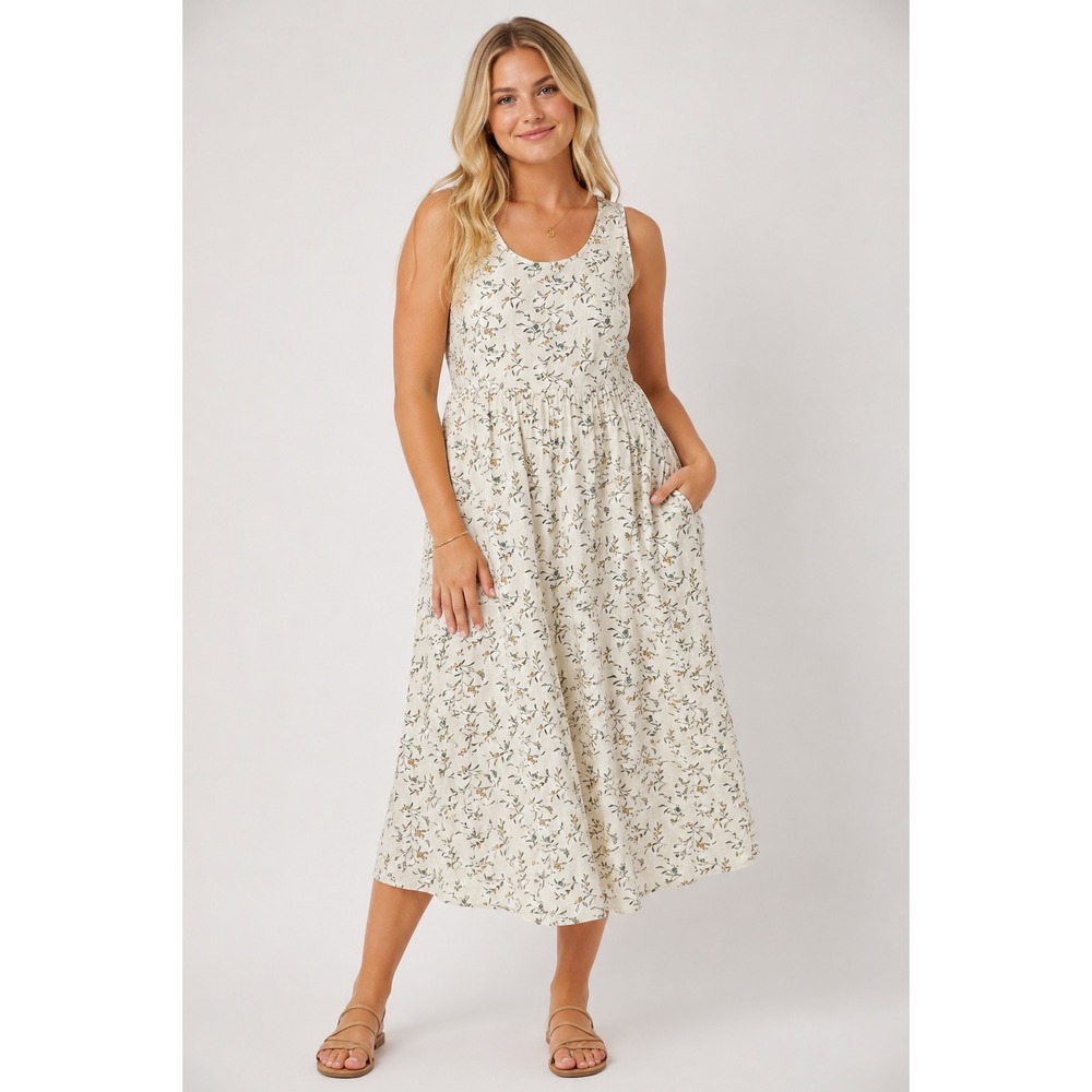 Universal Thread Floral Midi Dress New Linen Blend Cottagecore Boho Sleeveles